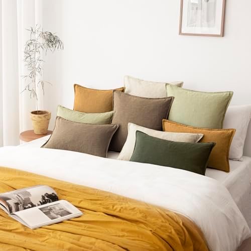 Foindtower Linen Solid Decorative Throw Pillow Cover 24x24 Inch Light Green - Image 7