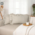 JoraLion Ruffled Throw Pillow Cover 12x20 Gingham Green by JoraLion