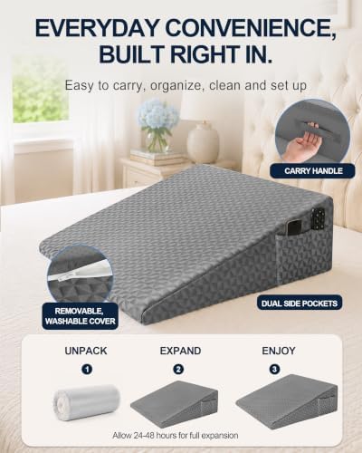 Wedge Pillow for Sleeping, 7.5" Memory Foam Bed Wedge for Back and Leg Use - Image 6