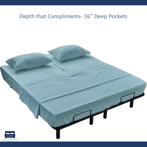 4 Piece Flex Head King Sheet Set 34" Top, 100% Egyptian Cotton, Light Blue - Image 5