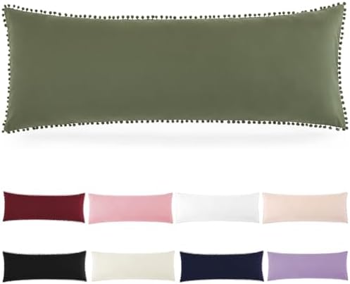 Pom Poms Pillow Shams Body Size, Olive Green Decorative Pillowcases by HommxJF