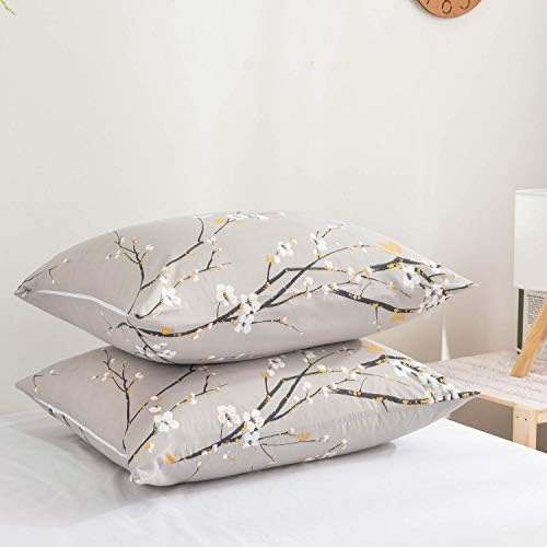 NANKO Floral Pillow Case Set, Tan Gray Plum Blossom Flower Pattern Printed - Image 4
