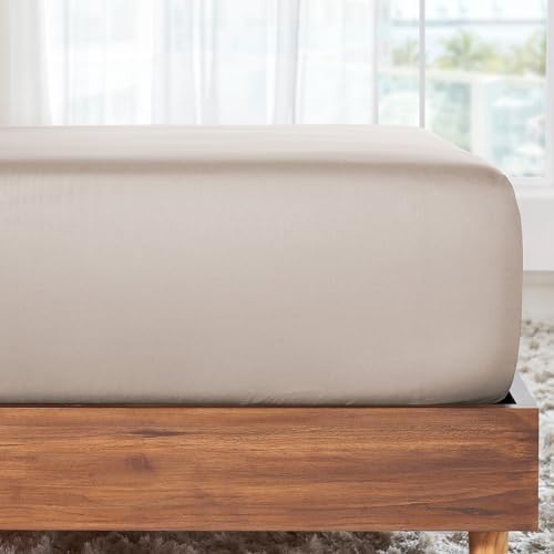 Soft Natural 100% Cotton Sateen King Fitted Sheet Deep Pocket by CaliforniaDesignDen