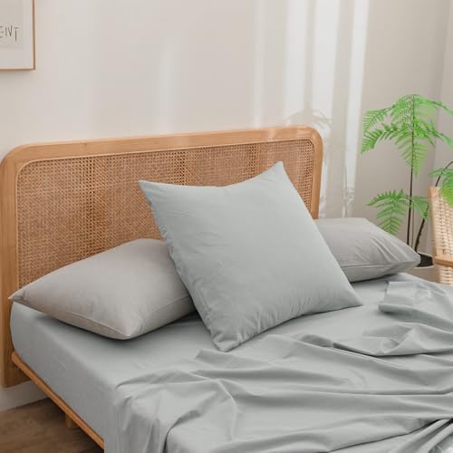 BESTOUCH Washed Cotton Pillowcases Linen Feel Northern Droplet Grey Euro by BESTOUCH