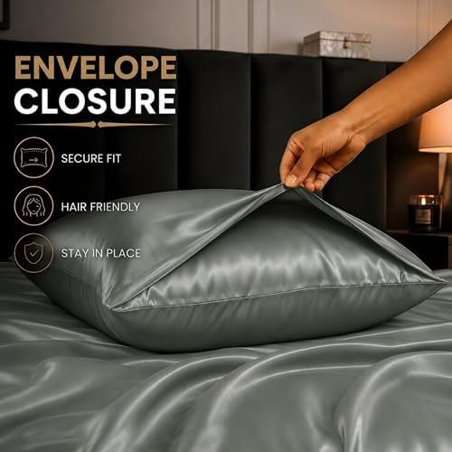 Silky Satin Pillowcases King 2 Pack Glossy Silver Grey 20 x 36 - Image 4