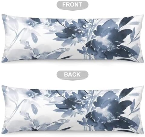 Florals Body Pillow Cover Navy Watercolor Flowers Long Pillow Case - Image 5