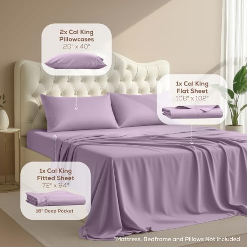 California King Sheets Set, 4 Pieces 16" Deep Pocket Bed Sheets - Image 2