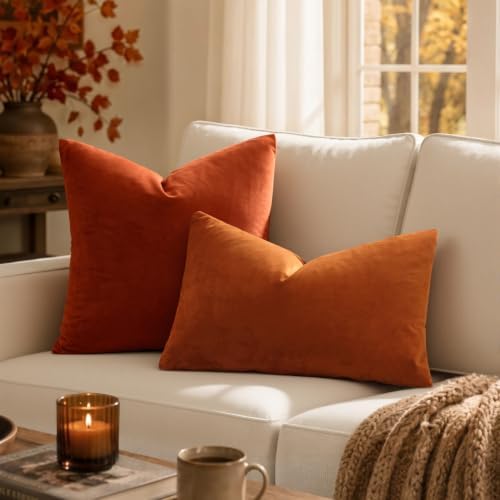 MIULEE 24x24 Inch Euro Fall Velvet Throw Pillow Cover Set of 1 Orange - Image 4
