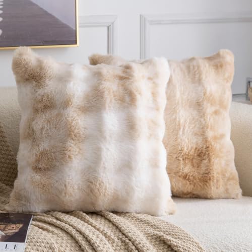 MADIZZ Pack of 2 Thick Plush Faux Wool Throw Pillow Covers Soft Boho Throw by Madizz