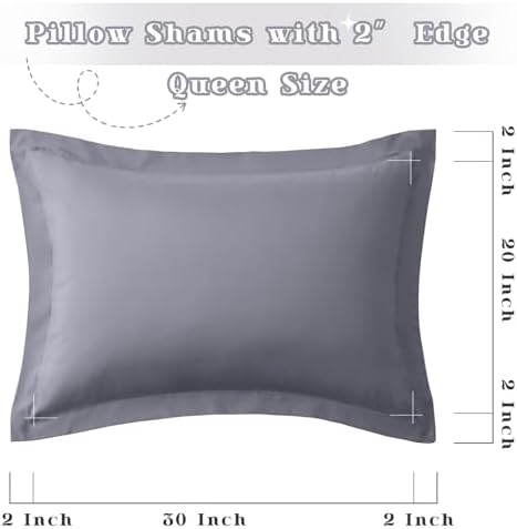 Homiest Gray Pillow Shams Queen Size Set of 2, 2-Inch Flange - Image 5