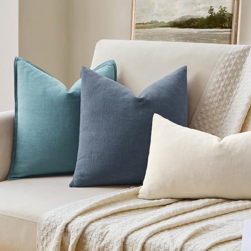 MIULEE Dark Grey Blue Chenille Couch Throw Pillow Covers - Image 2