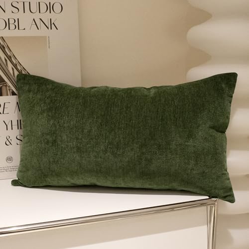JoraLion Chenille Lumbar Pillow Covers 14X24 inch Moss Green - Image 2
