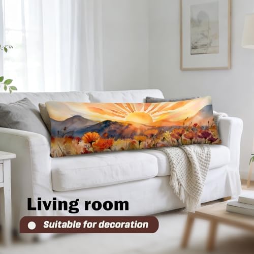 Boho Sun Mountain Floral 20x54 Body Pillow Cover, Watercolor Wildflower Boho - Image 5