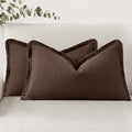 decorUhome Linen Fringe Chocolate Throw Pillow Covers 12x20 Set of 2 by decorUhome