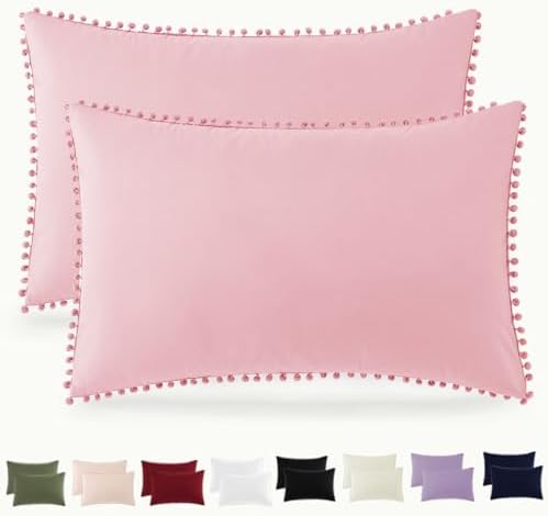 Pom Poms Pillow Shams Queen Size Set of 2, Soft Microfiber Shams Cover by HommxJF