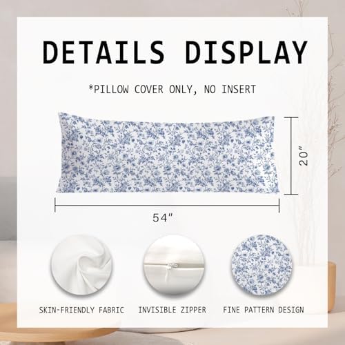 Vintage Chinoiserie Blue Floral 20x54 Body Pillow Cover, Grandmillennial Flower - Image 3