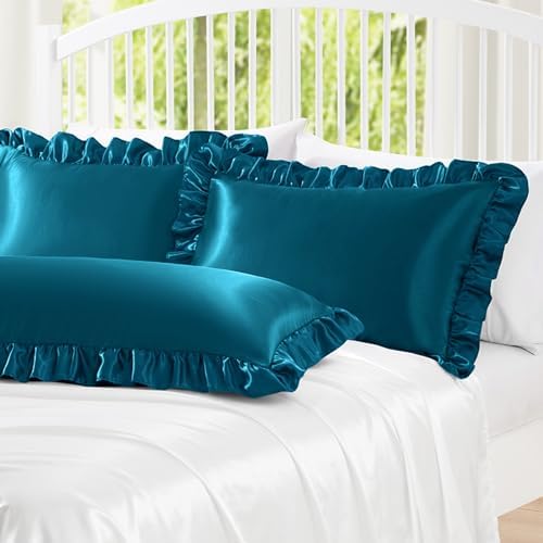 Homiest Dark Teal Ruffle Satin Body Pillow Cover - Image 2