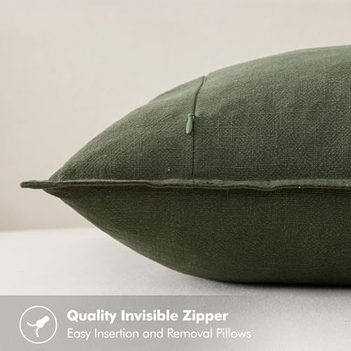 MIULEE Decorative Linen Pillow Covers 20x20 Inch Dark Olive Green - Image 3