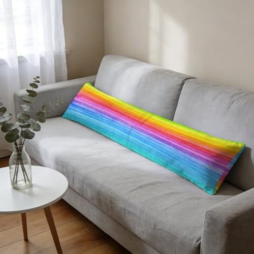 Rainbow Body Pillow Cover Watercolor Lines Pillowcase - Image 4
