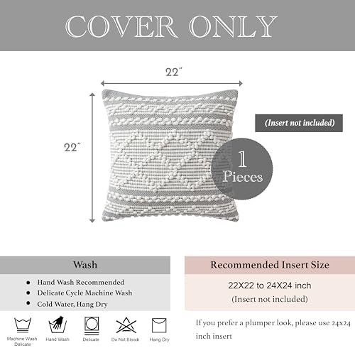 BlissBlush Gray White Decorative Throw Pillow Cover 22X22, Boho Accent Pillow - Image 7