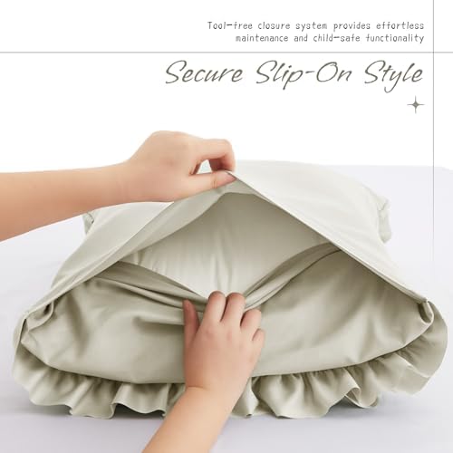 Vonty Taupe Ruffled Pillow Cases Set of 2, Queen Size, 20x30 Inch - Image 5