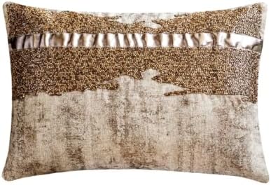 The HomeCentric Decorative Gold Pack of 2, Linen Foil Faux Leather & Beaded by TheHomeCentric