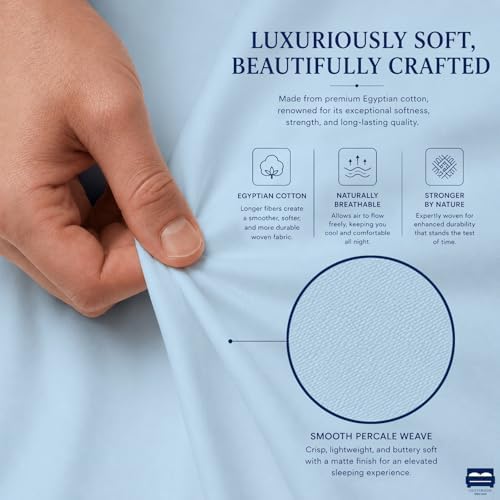 4 Piece Three Quarter Sheets Fits 16" Deep, Egyptian Cotton, Light Blue - Image 6