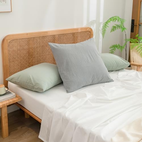 BESTOUCH Washed Cotton Pillowcases Linen Feel Light Grey Euro by BESTOUCH