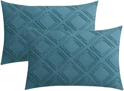 JELLYMONI Grayish Blue Grid Tufted Pillowcases Standard Size by JELLYMONI