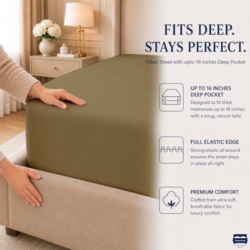 Cottingon 4 Piece Twin Sheets Fits 16" Deep, Egyptian Cotton - Image 7