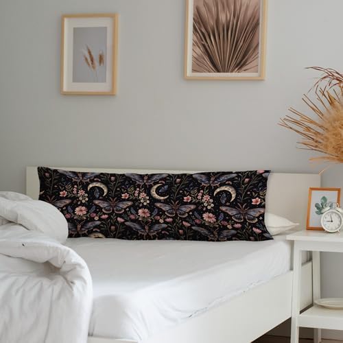 Mystical Gothic Moth Butterfly Body Pillow Covers 20x54, Witchy Home Decor - Image 3