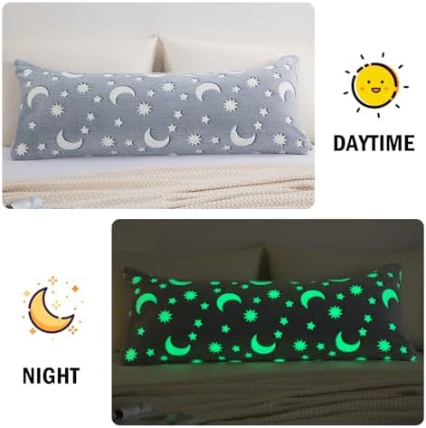 HOMBYS Glow in The Dark Body Pillow Cover, Soft Velvet Fluffy Bed Pillow Case - Image 2