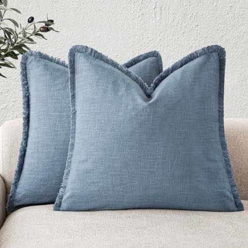 Foindtower Decorative Linen Fringe Throw Pillow Covers 20×20 Misty Blue by Foindtower
