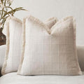Foindtower Set of 2 Decorative Linen Check Fringe Throw Pillow Covers Farmhouse by Foindtower
