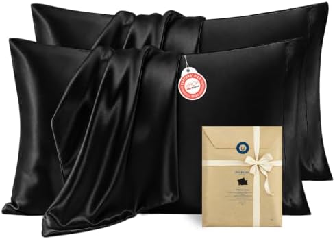 Bedsure Satin Pillowcases Queen Set of 4, Similar to Silk Pillowcases Black by BEDSURE
