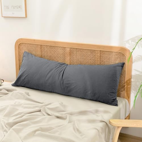 BESTOUCH Washed Cotton Pillowcases Linen Feel Quiet Shade Grey Body - Image 3