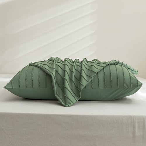 JELLYMONI Green Striped Tufted Pillowcases King Size 20"x 40" - Image 7
