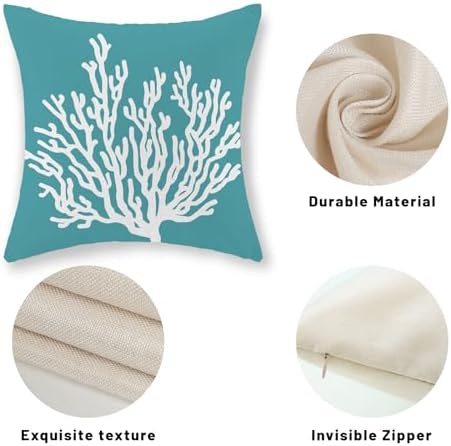 Coastal Pillow Covers 18x18 Set of 2 Aqua Teal Turquoise Coral Starfish Throw - Image 7