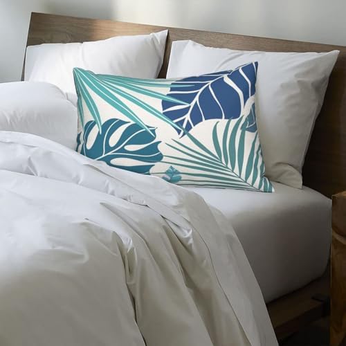 Tropical Pillow Covers 12x20 Set of 2 Navy Blue Aqua Teal Monstera Palm Leaf - Image 5