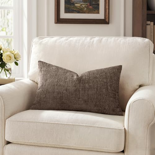 MIULEE Fall Couch Pillow Covers Textured Chenille 12x20 Taupe - Image 7