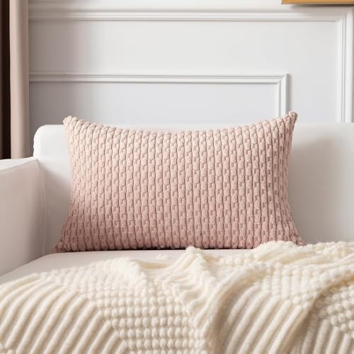 Kevin Textile Soft Corduroy 12"x24" Lumbar Pillow Cover 1 Pack, Light Pink by KevinTextile