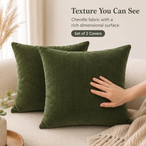 JoraLion Chenille Lumbar Pillow Covers 22x22 inch Moss Green - Image 7