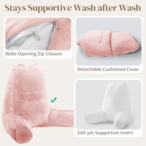 Sasttie Reading Pillow for Bed, Back Pillow for Sitting Up, Peach Pink - Image 6