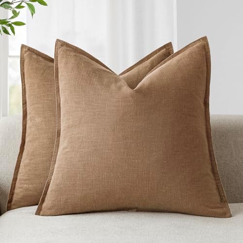Foindtower Linen Solid Decorative Throw Pillow Covers 18x18 Light Brown by Foindtower