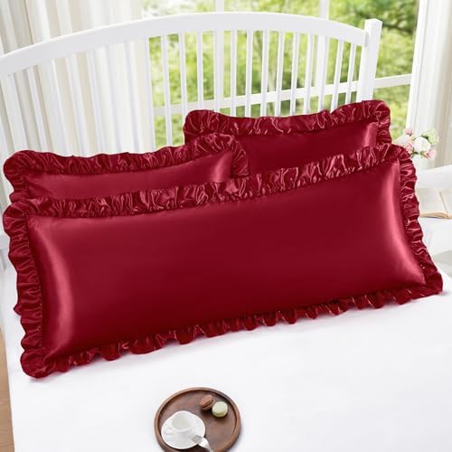 Homiest Burgundy Ruffle Satin Body Pillow Cover - Image 5