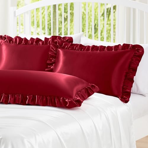 Homiest Burgundy Ruffle Satin Body Pillow Cover - Image 2