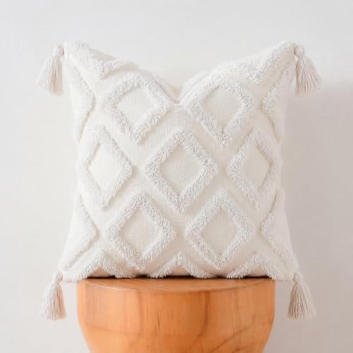 PANOD Soft Chenille Tufted Farmhouse Pillow Covers 18x18 Inches Neutral Accent - Image 3