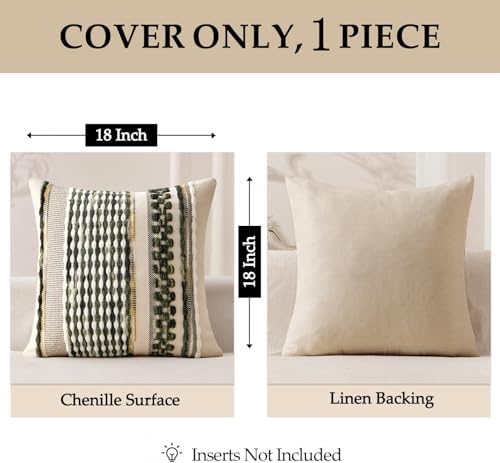 ANRODUO Boho Decorative Pillow Covers Olive Green Stripe 18x18 Pack of 1 - Image 5