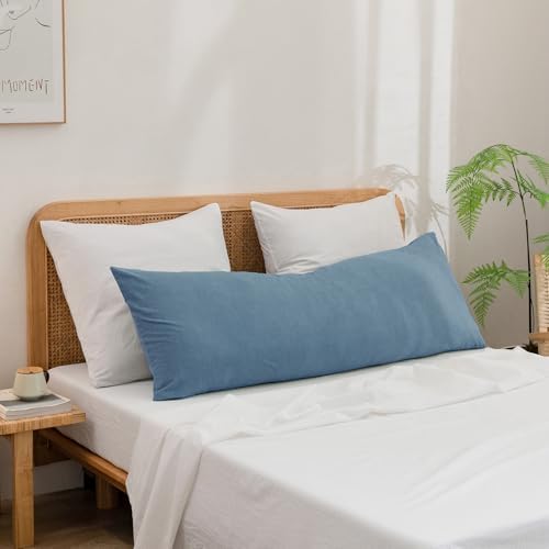 BESTOUCH Washed Cotton Pillowcases Linen Feel Dark Blue Body - Image 2
