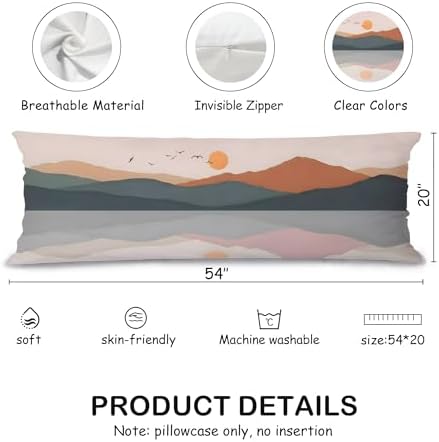 Abstract Boho Sun and Mountain 20x54 inches Body Pillow Decorations Cover Case - Image 2
